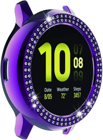 Compatible for Galaxy Watch Active 2 40mm 44mm Double Row Diamond PC Plating Bumper Case Bling Crystal Diamonds Shiny Glitter Frame Hard Protective Shell Cover (Black, Active 2 40mm) in Kuwait