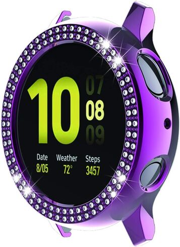 Compatible for Galaxy Watch Active 2 40mm 44mm Double Row Diamond PC Plating Bumper Case Bling Crystal Diamonds Shiny Glitter Frame Hard Protective Shell Cover (Black, Active 2 40mm) in Kuwait