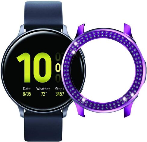 Compatible for Galaxy Watch Active 2 40mm 44mm Double Row Diamond PC Plating Bumper Case Bling Crystal Diamonds Shiny Glitter Frame Hard Protective Shell Cover (Black, Active 2 40mm) in Kuwait