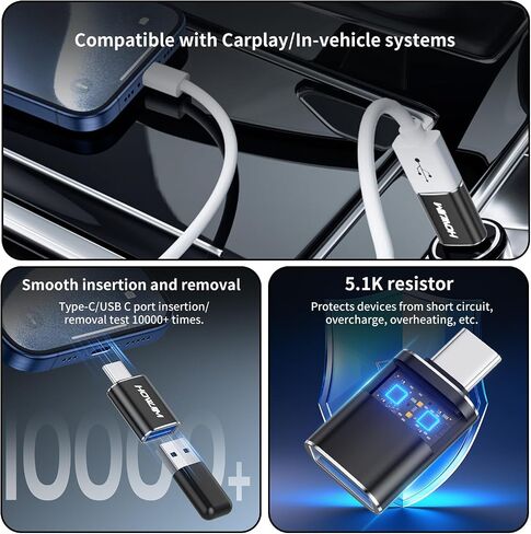 محول USB C إلى USB 2 حزمة، محول HOWJIM USB C ذكر إلى USB3.2 أنثى OTG، شحن سريع 100 واط، نقل 10 جيجابت في الثانية، محول USB A إلى USB C، M-acBook، i-Phone15 16، i-Pad، D-ell XPS، G-alaxy، X-peria، S-urface Black in Saudi Arabia