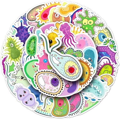 50pcs Germ Meme Stickers Cute Cartoon Waterproof Vinyl Virus Stickers for Water Bottle Laptop Colorful Cells Stickers Pack for Party Supplies School Reword (Cell) in Saudi Arabia