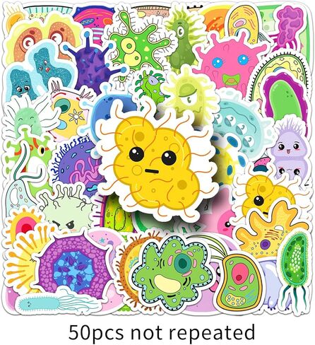 50pcs Germ Meme Stickers Cute Cartoon Waterproof Vinyl Virus Stickers for Water Bottle Laptop Colorful Cells Stickers Pack for Party Supplies School Reword (Cell) in Saudi Arabia