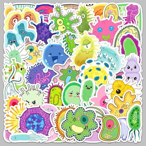50pcs Germ Meme Stickers Cute Cartoon Waterproof Vinyl Virus Stickers for Water Bottle Laptop Colorful Cells Stickers Pack for Party Supplies School Reword (Cell) in Saudi Arabia