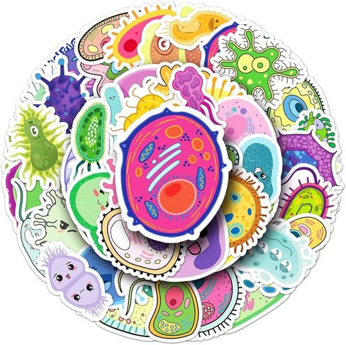 50pcs Germ Meme Stickers Cute Cartoon Waterproof Vinyl Virus Stickers for Water Bottle Laptop Colorful Cells Stickers Pack for Party Supplies School Reword (Cell) in Saudi Arabia