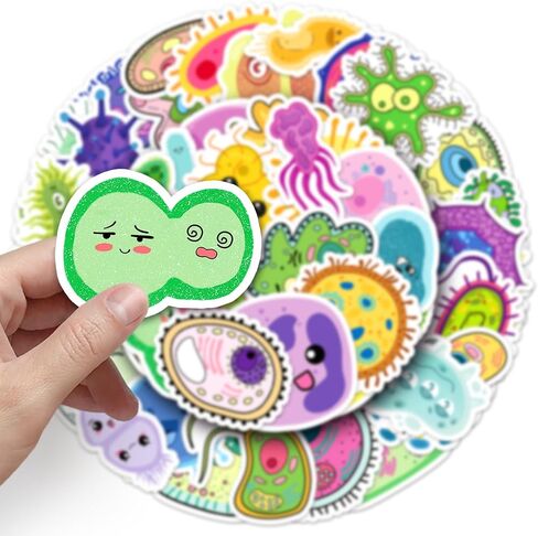 50pcs Germ Meme Stickers Cute Cartoon Waterproof Vinyl Virus Stickers for Water Bottle Laptop Colorful Cells Stickers Pack for Party Supplies School Reword (Cell) in Saudi Arabia