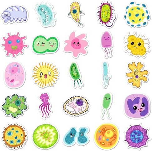 50pcs Germ Meme Stickers Cute Cartoon Waterproof Vinyl Virus Stickers for Water Bottle Laptop Colorful Cells Stickers Pack for Party Supplies School Reword (Cell) in Saudi Arabia