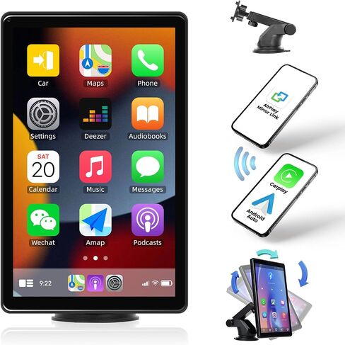 SIXWIN 8 Inch Portable Car Stereo with 360°Adjustable Viewing Angle Car Play Screen with Android Auto Mirror Link Super Link Video BT in Saudi Arabia
