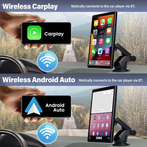 SIXWIN 8 Inch Portable Car Stereo with 360°Adjustable Viewing Angle Car Play Screen with Android Auto Mirror Link Super Link Video BT in Saudi Arabia