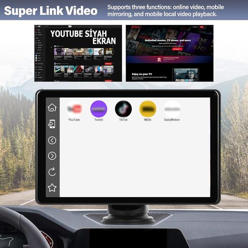 SIXWIN 8 Inch Portable Car Stereo with 360°Adjustable Viewing Angle Car Play Screen with Android Auto Mirror Link Super Link Video BT in Saudi Arabia