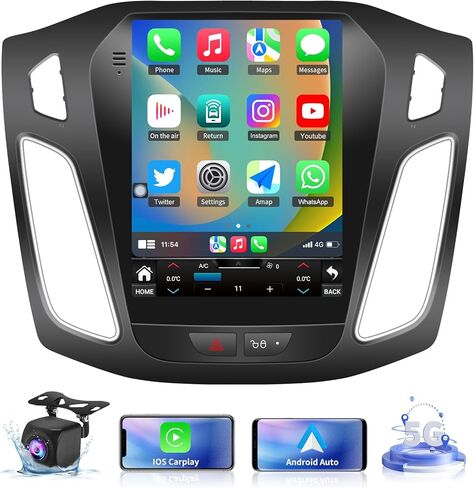 5GWiFi ترقية راديو ستيريو للسيارة Ford Focus 2012-2018 - Carplay اللاسلكي ونظام الملاحة GPS التلقائي بنظام Android - 4 جيجابايت + 32 جيجابايت 10.4 بوصة شاشة لمس على شكل حرف T بلوتوث RDS FM SWC in Kuwait