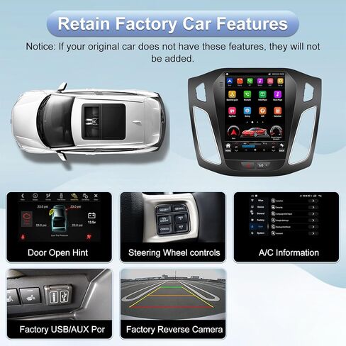 5GWiFi ترقية راديو ستيريو للسيارة Ford Focus 2012-2018 - Carplay اللاسلكي ونظام الملاحة GPS التلقائي بنظام Android - 4 جيجابايت + 32 جيجابايت 10.4 بوصة شاشة لمس على شكل حرف T بلوتوث RDS FM SWC in Kuwait