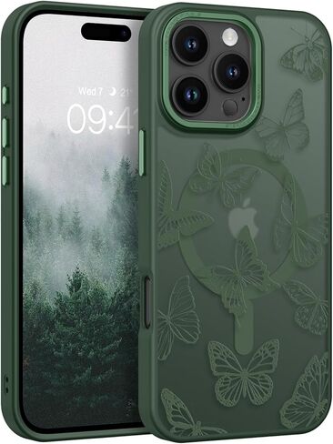 حافظة BENTOBEN لهاتف iPhone 16 Pro Max، حافظة مغناطيسية بنمط فراشة لطيفة لهاتف iPhone 16 Pro Max [متوافقة مع MagSafe] حافظة حماية نحيفة شفافة غير لامعة لهاتف iPhone 16 Pro Max 6.9 بوصة، أسود in Kuwait