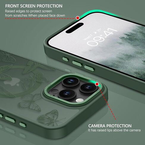 حافظة BENTOBEN لهاتف iPhone 16 Pro Max، حافظة مغناطيسية بنمط فراشة لطيفة لهاتف iPhone 16 Pro Max [متوافقة مع MagSafe] حافظة حماية نحيفة شفافة غير لامعة لهاتف iPhone 16 Pro Max 6.9 بوصة، أسود in Kuwait