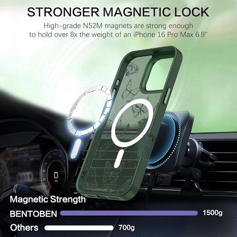 حافظة BENTOBEN لهاتف iPhone 16 Pro Max، حافظة مغناطيسية بنمط فراشة لطيفة لهاتف iPhone 16 Pro Max [متوافقة مع MagSafe] حافظة حماية نحيفة شفافة غير لامعة لهاتف iPhone 16 Pro Max 6.9 بوصة، أسود in Kuwait