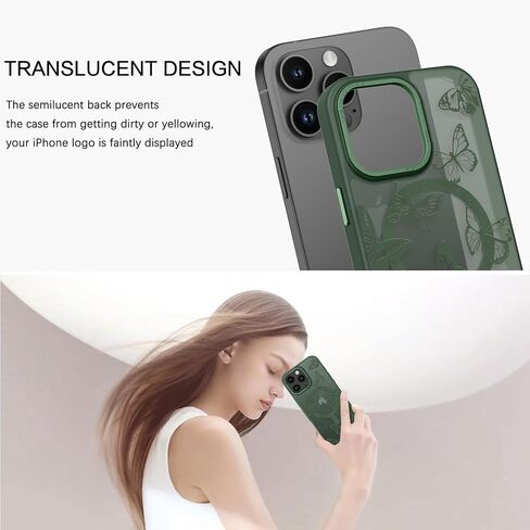 حافظة BENTOBEN لهاتف iPhone 16 Pro Max، حافظة مغناطيسية بنمط فراشة لطيفة لهاتف iPhone 16 Pro Max [متوافقة مع MagSafe] حافظة حماية نحيفة شفافة غير لامعة لهاتف iPhone 16 Pro Max 6.9 بوصة، أسود in Kuwait