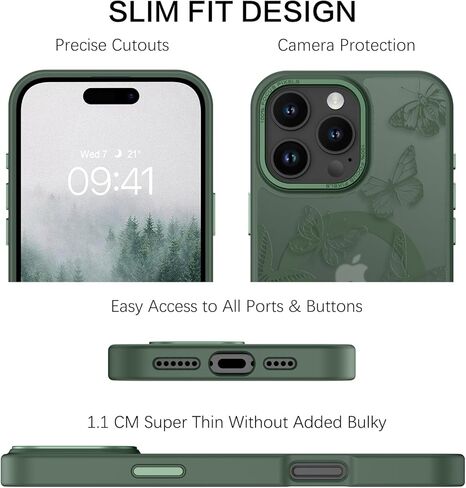 حافظة BENTOBEN لهاتف iPhone 16 Pro Max، حافظة مغناطيسية بنمط فراشة لطيفة لهاتف iPhone 16 Pro Max [متوافقة مع MagSafe] حافظة حماية نحيفة شفافة غير لامعة لهاتف iPhone 16 Pro Max 6.9 بوصة، أسود in Kuwait