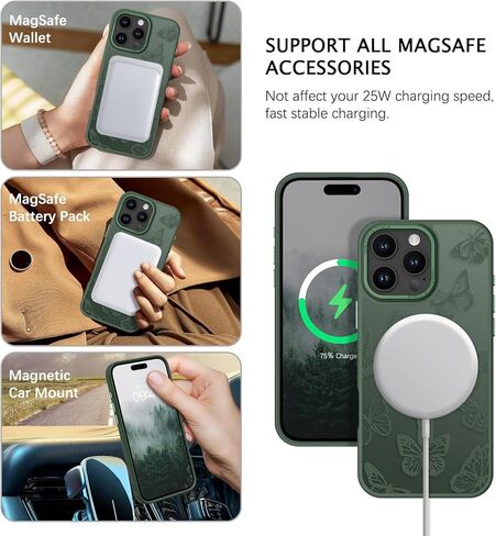 حافظة BENTOBEN لهاتف iPhone 16 Pro Max، حافظة مغناطيسية بنمط فراشة لطيفة لهاتف iPhone 16 Pro Max [متوافقة مع MagSafe] حافظة حماية نحيفة شفافة غير لامعة لهاتف iPhone 16 Pro Max 6.9 بوصة، أسود in Kuwait