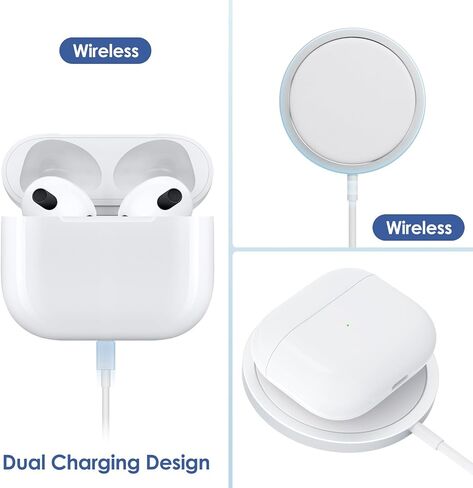 حافظة شحن لاسلكية متوافقة مع AirPods الجيل الثالث، علبة شحن Air Pods الجيل الثالث بديلة مع زر مزامنة بلوتوث، بطارية مدمجة بقدرة 660 مللي أمبير في الساعة، بدون سماعات أذن in Saudi Arabia
