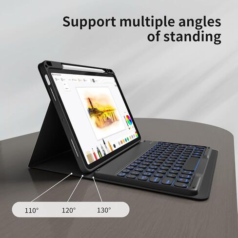 حافظة لوحة مفاتيح kenke لجهاز iPad Air 11 بوصة (M2) 2024، iPad Air الجيل الخامس/الرابع 10.9 بوصة 2022/2020، غطاء قابل للطي مع حامل أقلام رصاص، لوحة مفاتيح لاسلكية قابلة للفصل بإضاءة خلفية 7 ألوان، أسود in Saudi Arabia