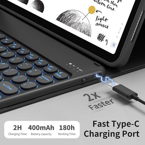 حافظة لوحة مفاتيح kenke لجهاز iPad Air 11 بوصة (M2) 2024، iPad Air الجيل الخامس/الرابع 10.9 بوصة 2022/2020، غطاء قابل للطي مع حامل أقلام رصاص، لوحة مفاتيح لاسلكية قابلة للفصل بإضاءة خلفية 7 ألوان، أسود in Saudi Arabia