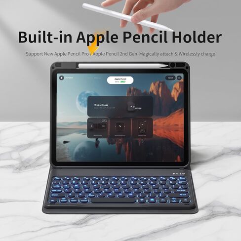 حافظة لوحة مفاتيح kenke لجهاز iPad Air 11 بوصة (M2) 2024، iPad Air الجيل الخامس/الرابع 10.9 بوصة 2022/2020، غطاء قابل للطي مع حامل أقلام رصاص، لوحة مفاتيح لاسلكية قابلة للفصل بإضاءة خلفية 7 ألوان، أسود in Saudi Arabia