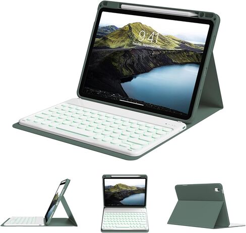 kenke Keyboard Case for iPad Air 11 Inch (M2) 2024, iPad Air 5th/4th Generation 10.9 Inch 2022/2020, Stand Folio Cover with Pencil Holder, 7 Color Backlit Detachable Wireless Keyboard, Black in Kuwait