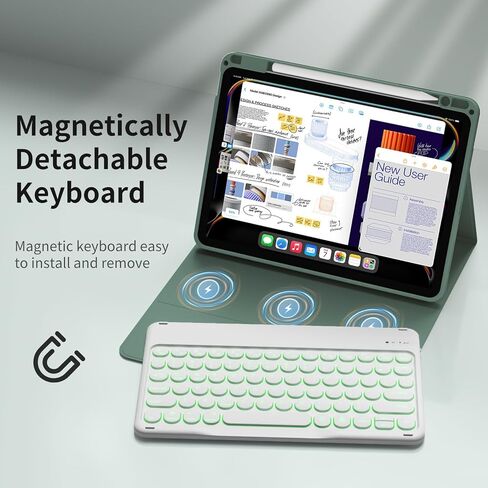 kenke Keyboard Case for iPad Air 11 Inch (M2) 2024, iPad Air 5th/4th Generation 10.9 Inch 2022/2020, Stand Folio Cover with Pencil Holder, 7 Color Backlit Detachable Wireless Keyboard, Black in Kuwait