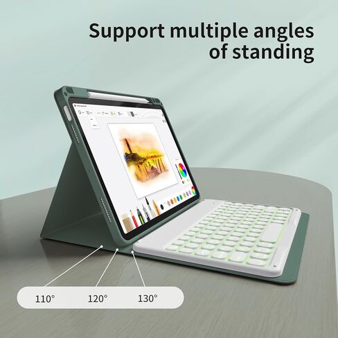 kenke Keyboard Case for iPad Air 11 Inch (M2) 2024, iPad Air 5th/4th Generation 10.9 Inch 2022/2020, Stand Folio Cover with Pencil Holder, 7 Color Backlit Detachable Wireless Keyboard, Black in Kuwait
