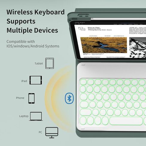 kenke Keyboard Case for iPad Air 11 Inch (M2) 2024, iPad Air 5th/4th Generation 10.9 Inch 2022/2020, Stand Folio Cover with Pencil Holder, 7 Color Backlit Detachable Wireless Keyboard, Black in Kuwait