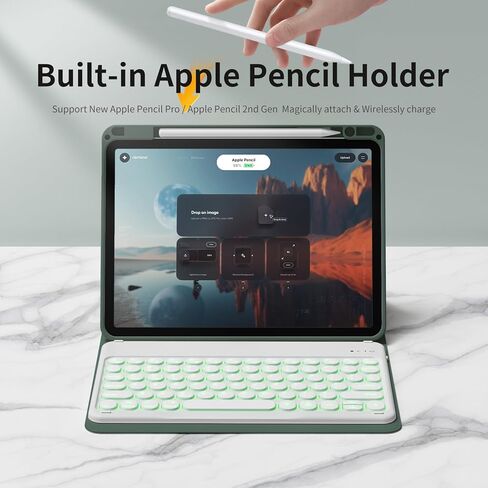 kenke Keyboard Case for iPad Air 11 Inch (M2) 2024, iPad Air 5th/4th Generation 10.9 Inch 2022/2020, Stand Folio Cover with Pencil Holder, 7 Color Backlit Detachable Wireless Keyboard, Black in Kuwait