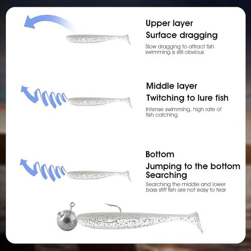 Cobee Soft Fishing Bass Lures, Paddle Tail Swimbaits Silicone Swim Baits Bass Lures Drop Shot Lures for Trout Crappie Bass Saltwater, Freshwater 2.75 in (White) in Saudi Arabia