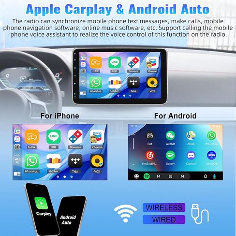 SIXTOP [2+64G] ستيريو سيارة Android مزدوج Din 10.1 بوصة تعمل باللمس مع Carplay اللاسلكي Android Auto Mirror Link موضوعات مختلفة FM RDS بلوتوث WiFi GPS+AHD كاميرا وميكروفون in Saudi Arabia