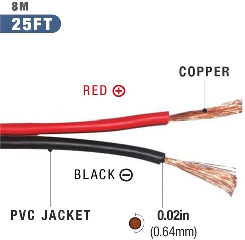 20awg PVC Electrical Wire 2 Conductor Parallel Wire line 50ft [Black 25ft Red 25ft] 20 Gauge Soft and Flexible Hook Up Oxygen Free Strands Tinned Copper Wire in Saudi Arabia