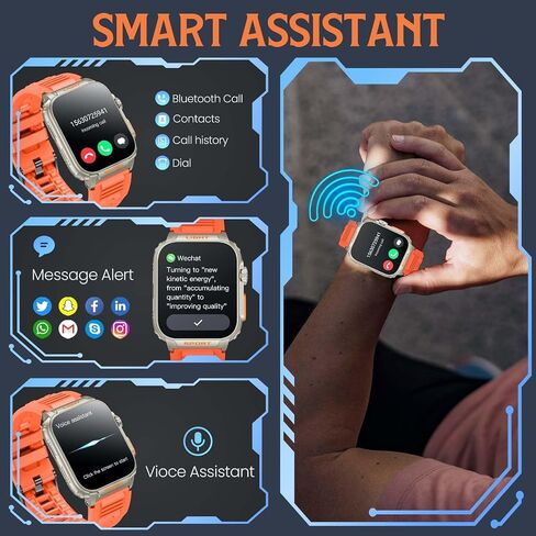 smartwatch for men android fitness Tracker: 1.91" Military Smart Watch with Strong Flashlight Make Answer Bluetooth Call Android Phone iPhone Compatible IP68 Waterproof Step Tracker Heart Rate Monitor in Saudi Arabia