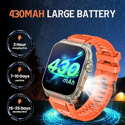 smartwatch for men android fitness Tracker: 1.91" Military Smart Watch with Strong Flashlight Make Answer Bluetooth Call Android Phone iPhone Compatible IP68 Waterproof Step Tracker Heart Rate Monitor in Saudi Arabia