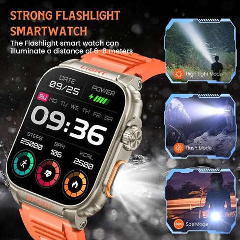 smartwatch for men android fitness Tracker: 1.91" Military Smart Watch with Strong Flashlight Make Answer Bluetooth Call Android Phone iPhone Compatible IP68 Waterproof Step Tracker Heart Rate Monitor in Saudi Arabia