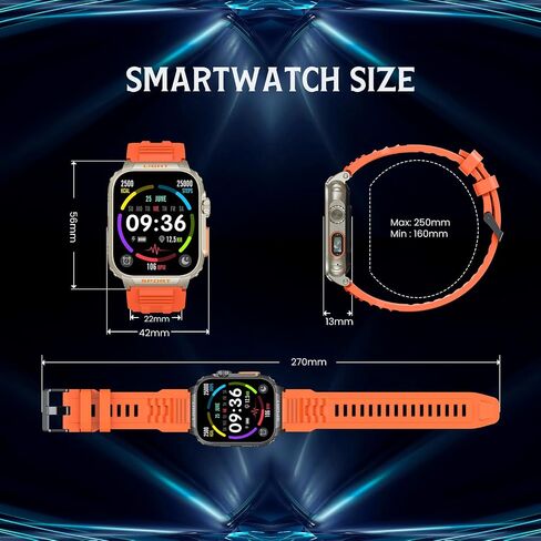 smartwatch for men android fitness Tracker: 1.91" Military Smart Watch with Strong Flashlight Make Answer Bluetooth Call Android Phone iPhone Compatible IP68 Waterproof Step Tracker Heart Rate Monitor in Saudi Arabia