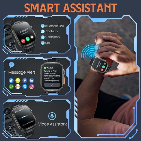 smartwatch for men android fitness Tracker: 1.91" Military Smart Watch with Strong Flashlight Make Answer Bluetooth Call Android Phone iPhone Compatible IP68 Waterproof Step Tracker Heart Rate Monitor in Saudi Arabia