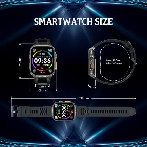 smartwatch for men android fitness Tracker: 1.91" Military Smart Watch with Strong Flashlight Make Answer Bluetooth Call Android Phone iPhone Compatible IP68 Waterproof Step Tracker Heart Rate Monitor in Saudi Arabia