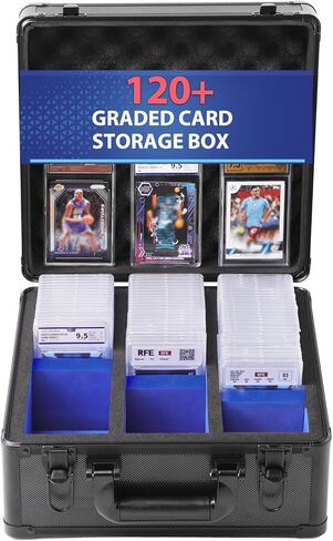 MOJOHAND (2024 New Upgrade) Graded Sports Card Storage Box, Card Storage Plus Box for Trading Card Storage Box, Graded Card Slab Carrying Case Fits PSA BGS FGS (Black&Blue-3) in Saudi Arabia
