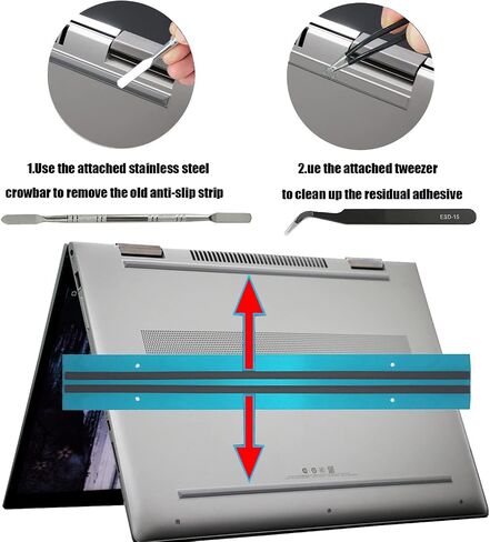 أشرطة قدم مطاطية بديلة للكمبيوتر المحمول HP Envy X360 Convertible مقاس 15.6 بوصة مع رافعة وملقط من الفولاذ المقاوم للصدأ (رمادي) in Kuwait