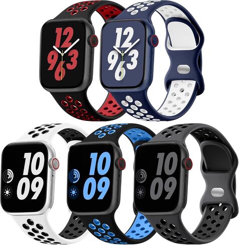 Lerobo 5 Pack Sport Band Compatible with Apple Watch Ultra 2 & Ultra Band 49mm 46mm 45mm 44mm 42mm 41mm 40mm 38mm for Men Women, Breathable Strap Band for Ultra 2 iWatch Series 10 9 8 7 6 5 4 3 2 SE in Saudi Arabia