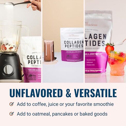 Live Conscious Collagen Peptides Powder Unflavored Packets-Hydrolyzed Collagen Powder-Hair, Skin, Nail, & Joint Support-Type I & III Grass-Fed Collagen Supplements for Women and Men - Pack of 20 (2Pk) in Kuwait