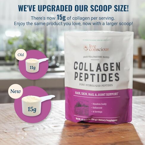 Live Conscious Collagen Peptides Powder Unflavored Packets-Hydrolyzed Collagen Powder-Hair, Skin, Nail, & Joint Support-Type I & III Grass-Fed Collagen Supplements for Women and Men - Pack of 20 (2Pk) in Kuwait