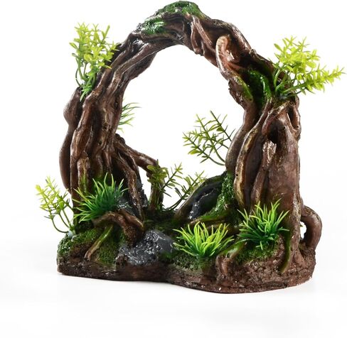 ديكور حوض السمك لفرع جذر شجرة سايم، ديكور إكليل نباتات اصطناعية لخزان الأسماك للعب الأسماك، ديكورات حوض أسماك بيتا الذهبية لإخفاء الملحقات in Kuwait