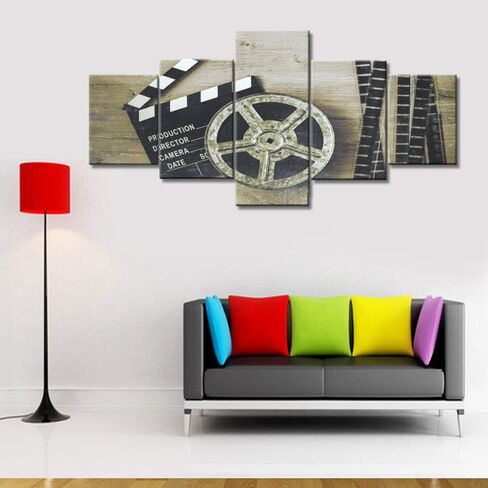 Movie Theater Decor Black and White Pictures Metal Film Reel Paintings for Living Room Movie Poster Artwork 5 Panel Print Canvas Movie Stripe Wall Art Giclee for Home Framed Ready to Hang(60''Wx32''H) in Saudi Arabia