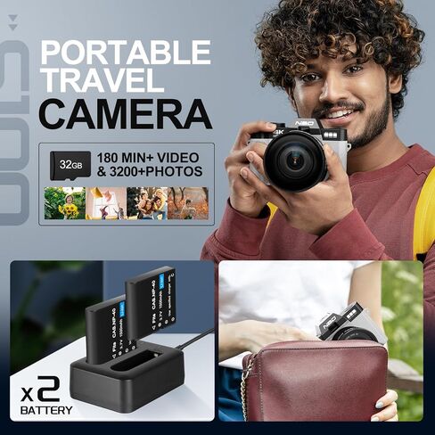 كاميرات رقمية 4K للتصوير الفوتوغرافي من NBD - كاميرا تصوير فوتوغرافي للسفر ومدونات فيديو على YouTube بدقة 48 ميجابكسل مع ميكروفون وقبضة حامل ثلاثي القوائم، تكبير رقمي 16X، تتضمن بطاقة SD سعة 32 جيجابايت وعدسة ماكرو واسعة الزاوية in Kuwait