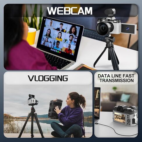 كاميرات رقمية 4K للتصوير الفوتوغرافي من NBD - كاميرا تصوير فوتوغرافي للسفر ومدونات فيديو على YouTube بدقة 48 ميجابكسل مع ميكروفون وقبضة حامل ثلاثي القوائم، تكبير رقمي 16X، تتضمن بطاقة SD سعة 32 جيجابايت وعدسة ماكرو واسعة الزاوية in Kuwait