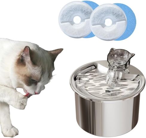 Cat Water Fountain, 67.6oz/2.0L Stainless Steel Pet Water Fountain Automatic Induction Water Dispenser for Dogs, Cats, Cat Drinking Fountain with Ultra-Quiet Pump, Filter, 2 Types of Faucet in Saudi Arabia