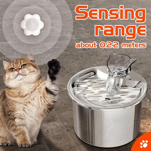 Cat Water Fountain, 67.6oz/2.0L Stainless Steel Pet Water Fountain Automatic Induction Water Dispenser for Dogs, Cats, Cat Drinking Fountain with Ultra-Quiet Pump, Filter, 2 Types of Faucet in Saudi Arabia